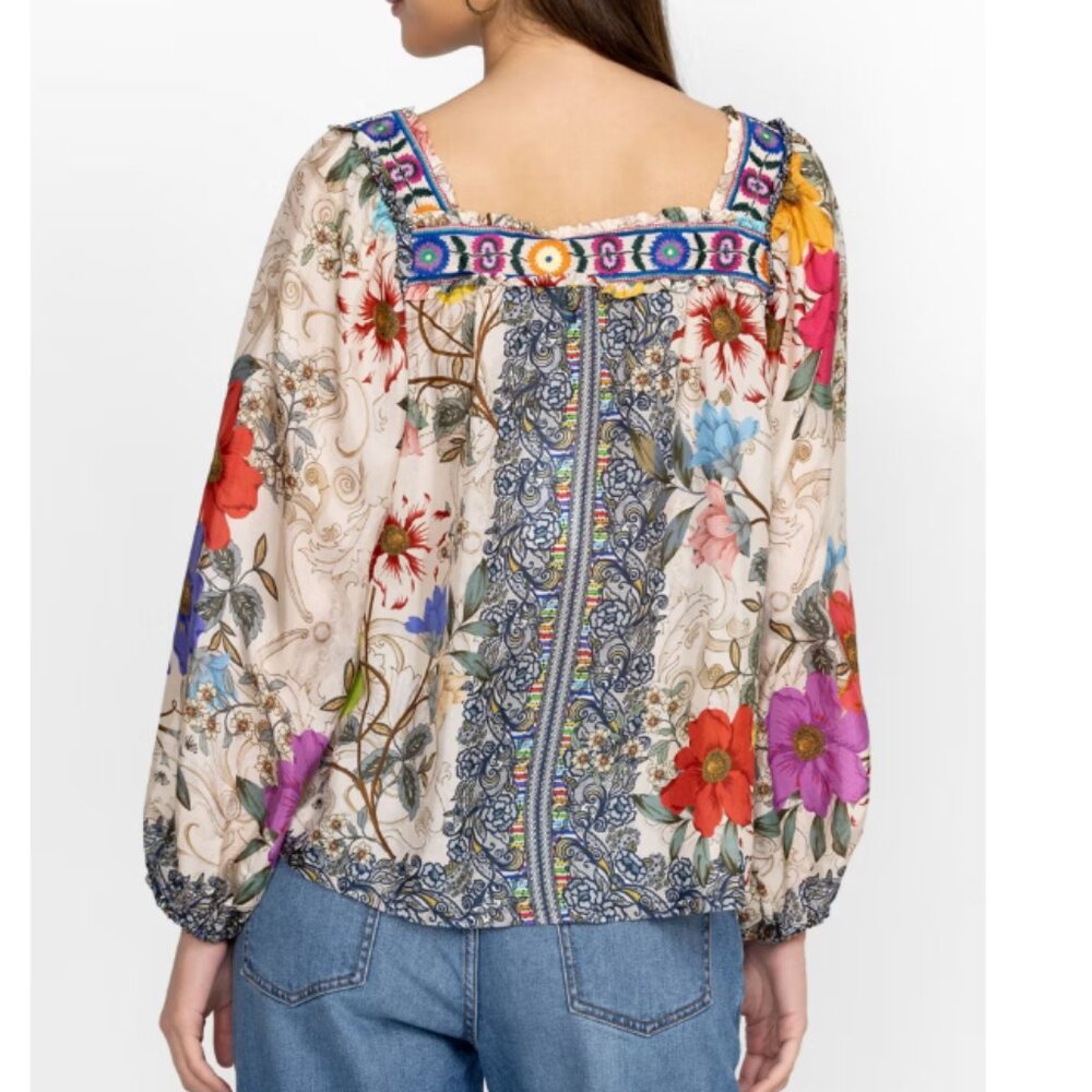 Johnny Was Archibal Luciana Floral Boho Silk Blouse Top Size M - Picture 2 of 7